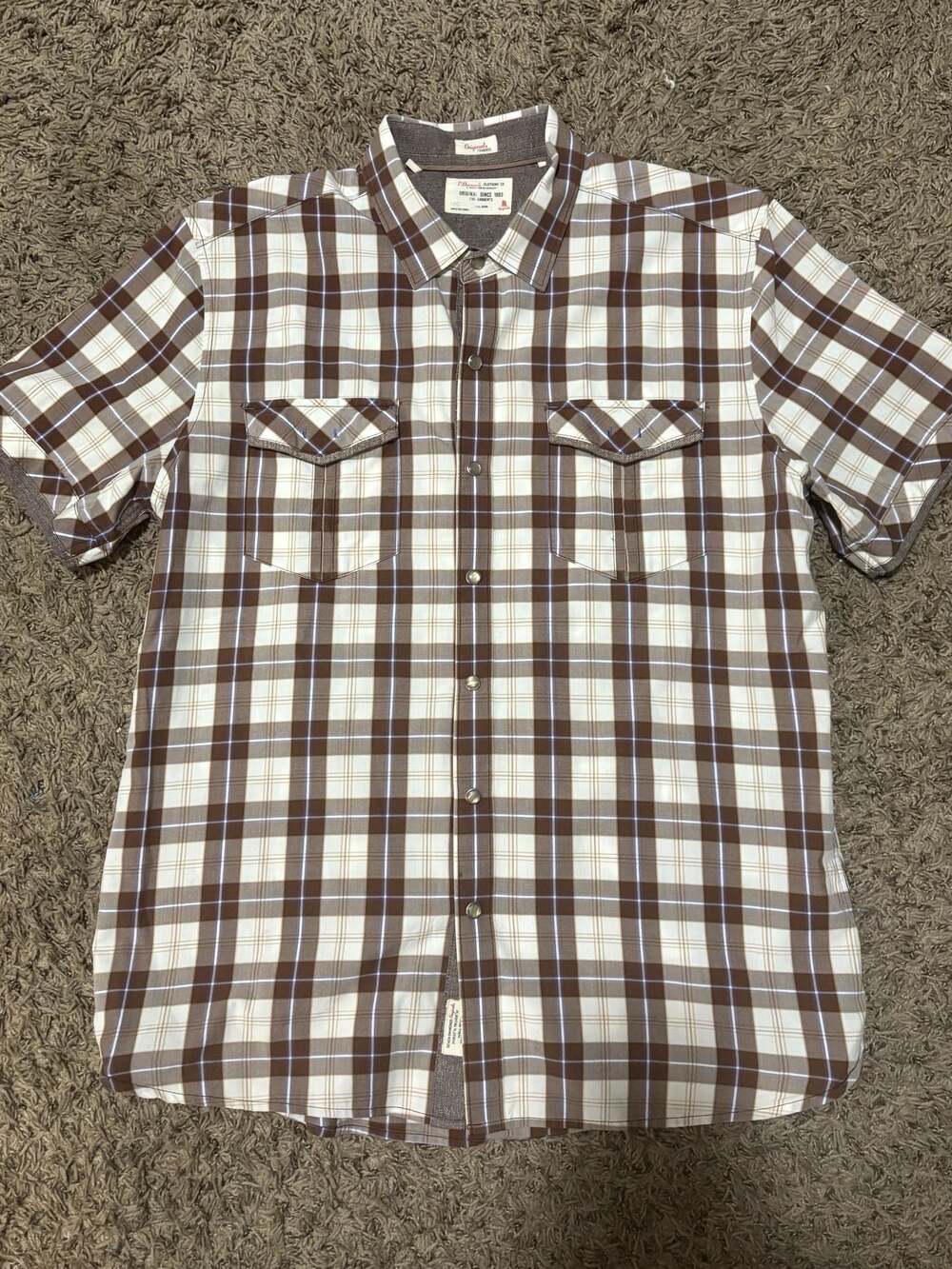 Seven Diamonds Originals Short Sleeve Plaid Button Down Shirt Men's Size Medium